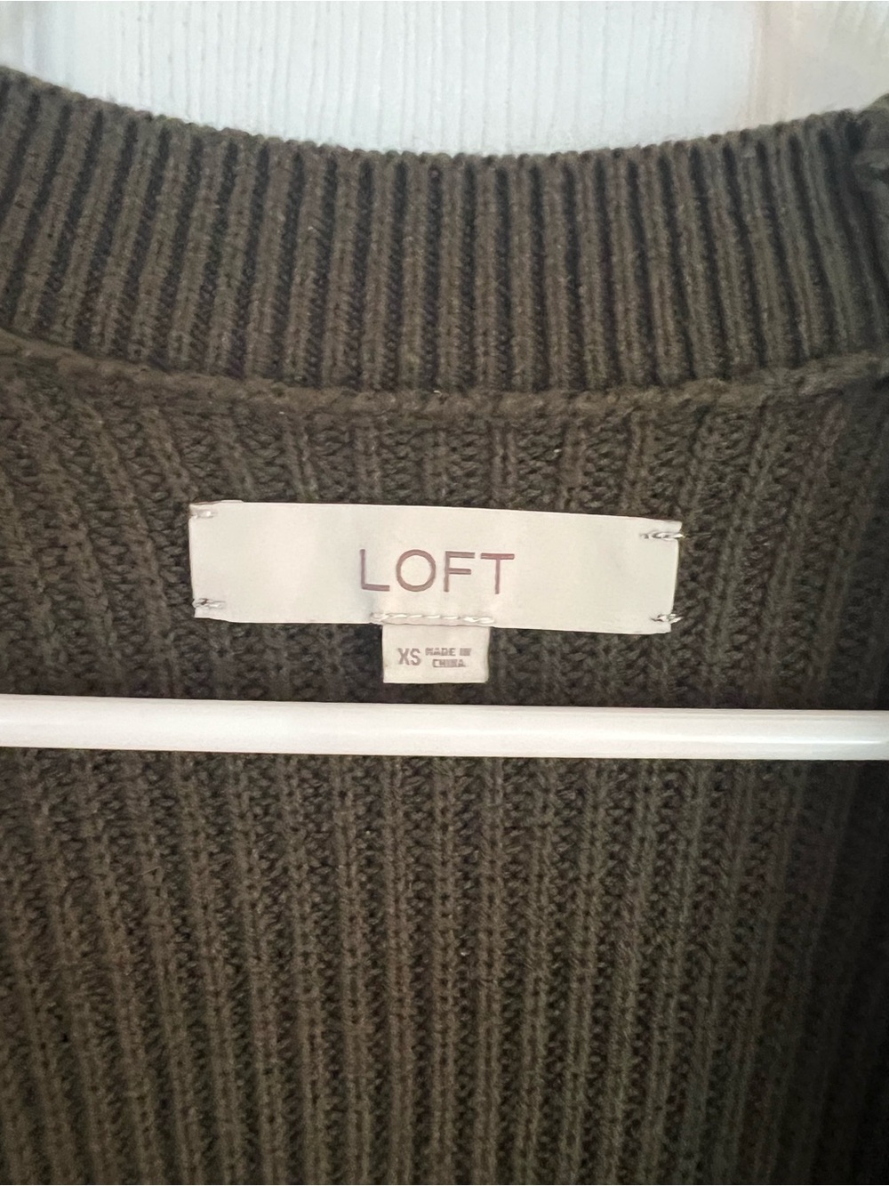 LOFT Dark Olive Ribbed Button-Front Cardigan - Picture 3 of 4